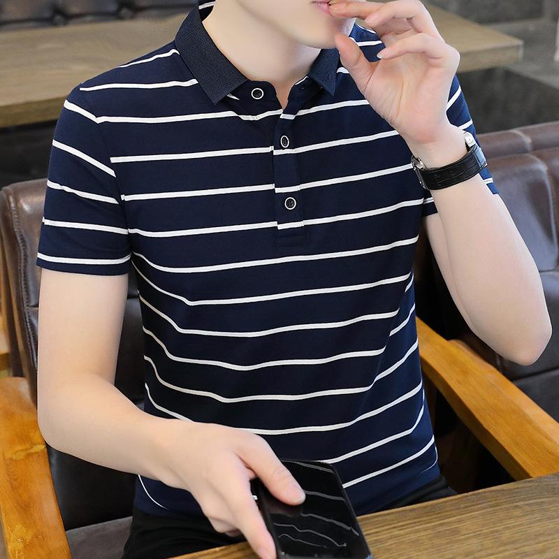 Vară Tricou POLO cu dungi scurte din bumbac ecologic nou 4XL gray