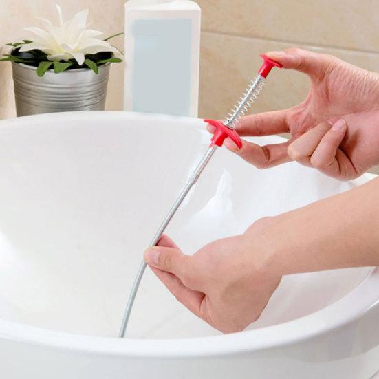 60cm T-type Spring Kitchen Sink Drain Sewer Hair Cleaning Grabber Dredging Tool