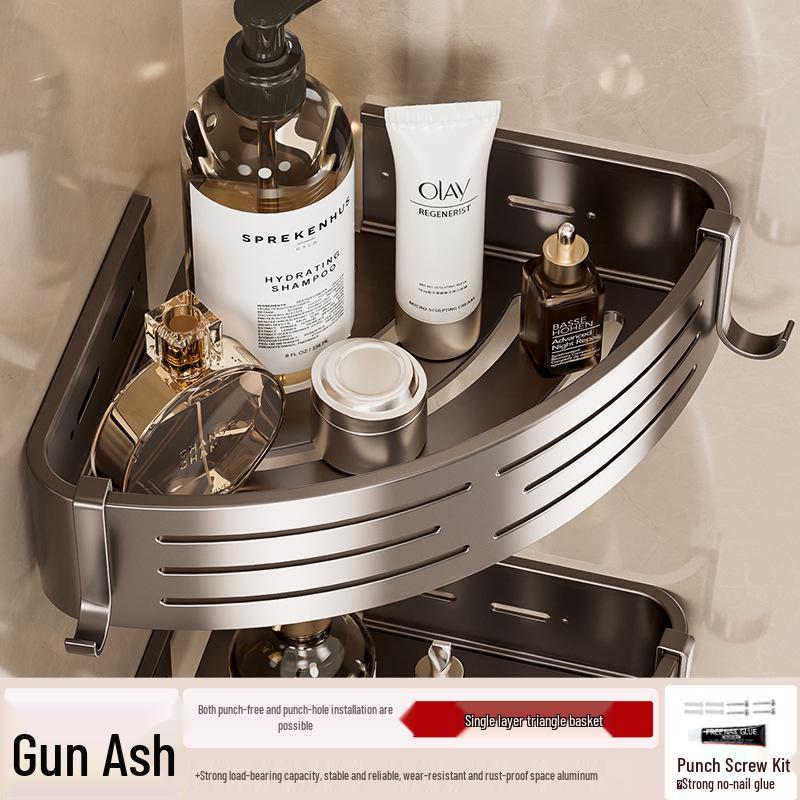 Gunmetal No-Drill Bathroom Towel Rack and Shelf Combo