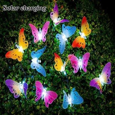 12 LED Solar Power Fiber Optic Butterfly String Light Garden Decor Outdoor String