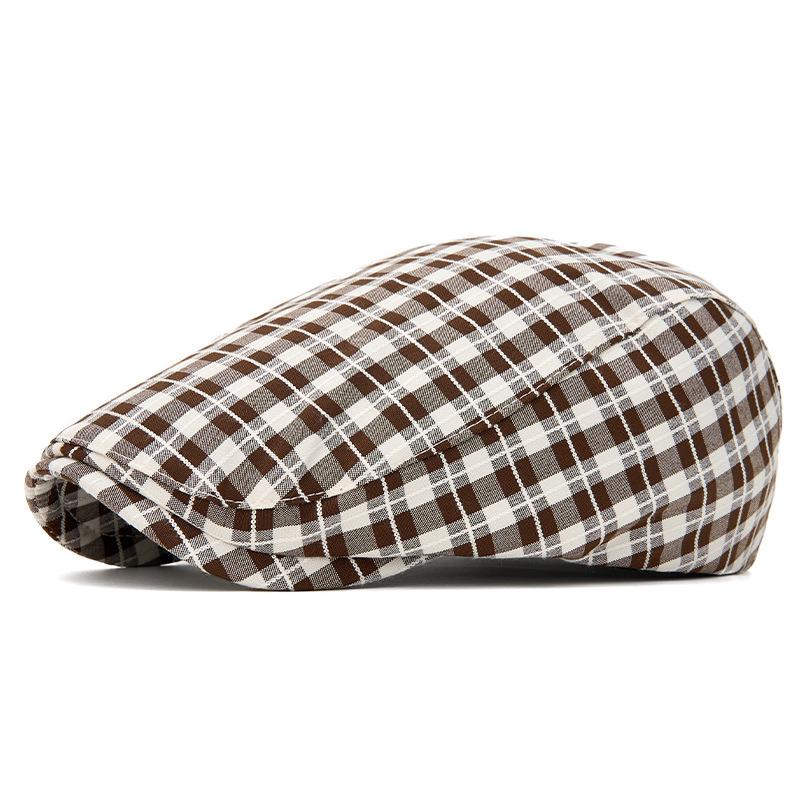 

Vintage Plaid Forward Cap Men Women Thin Cap Anti-Wear Beret British Newsboy Hat Sun Hat