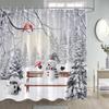 Funny Snowman Shower Curtain Set Xmas Ball Silver Pine Branches Gift Christmas Home Bathroom Decor Rug Bath Mat Toilet Lid Cover