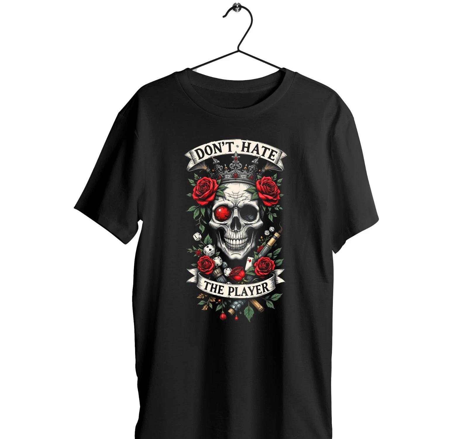 Polyester T-shirt - Don t Hate The Player Gambling & Roses Tattoo Graphic Tee 4XL
