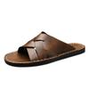 Summer Handmade Leather Slippers for Men Comfortable Beach Walking Shoes Slip On Light Male Flats Slippers Outdoor Half Drag