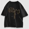 Happy Dog & Cat Outline Print T-Shirt,Lightweight T-Shirt Breathable Cool, Comfortable Wear