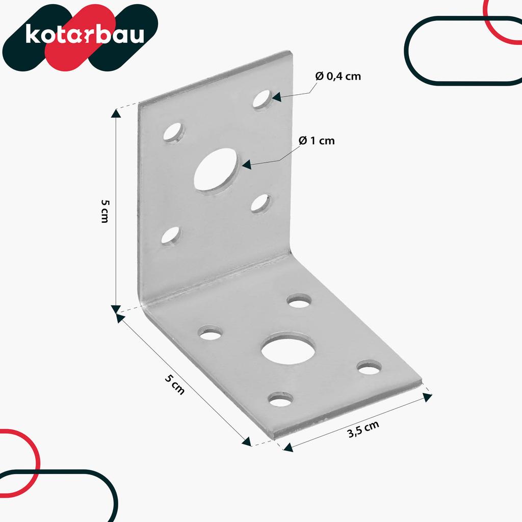 KOTARBAU® Carpenter's Angle Construction Connector Stainless Steel Galvanized 50 X 50 X 35 MM Set of 100 PCS