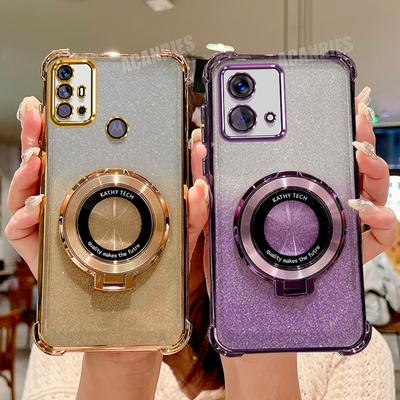 Motog84 Case de Suporte com Plating de Gradiente de Luxo Para Motorola Moto G84 G54 5g G52 G82 G30 G20 G10 Capa com Suporte de Silicone à Prova de Choque