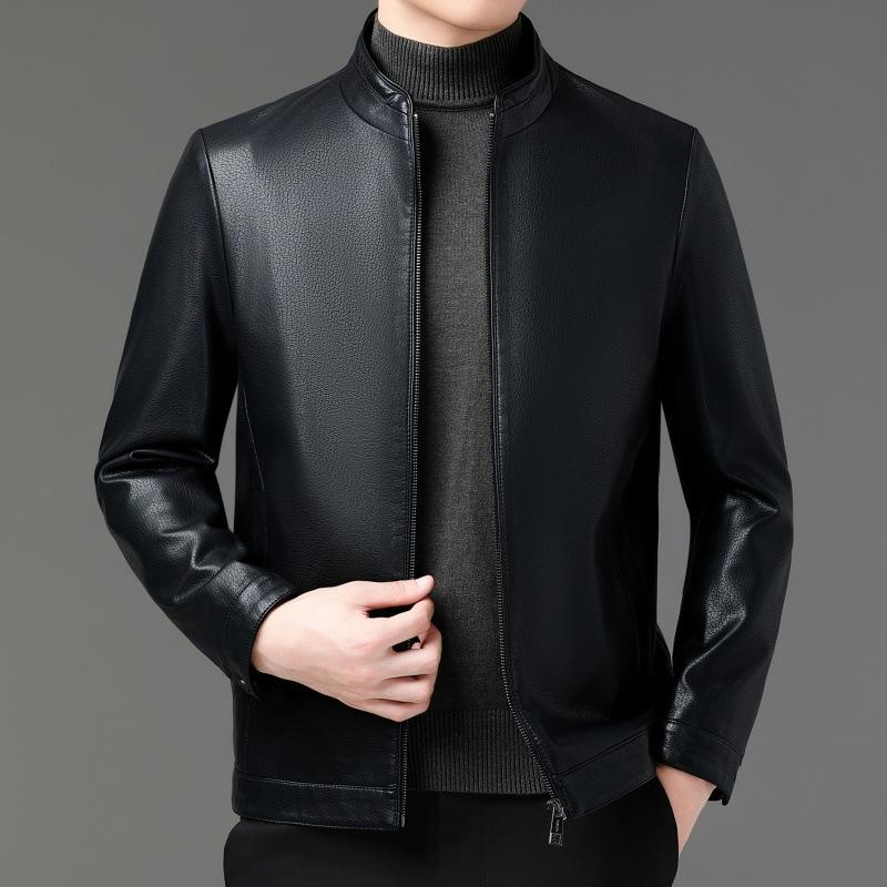 Leather Jacket Spring and Autumn Stand Collar Leather Jacket Men's Casual Middle-aged Dad Wear Sheepskin Leather Jacket Coat