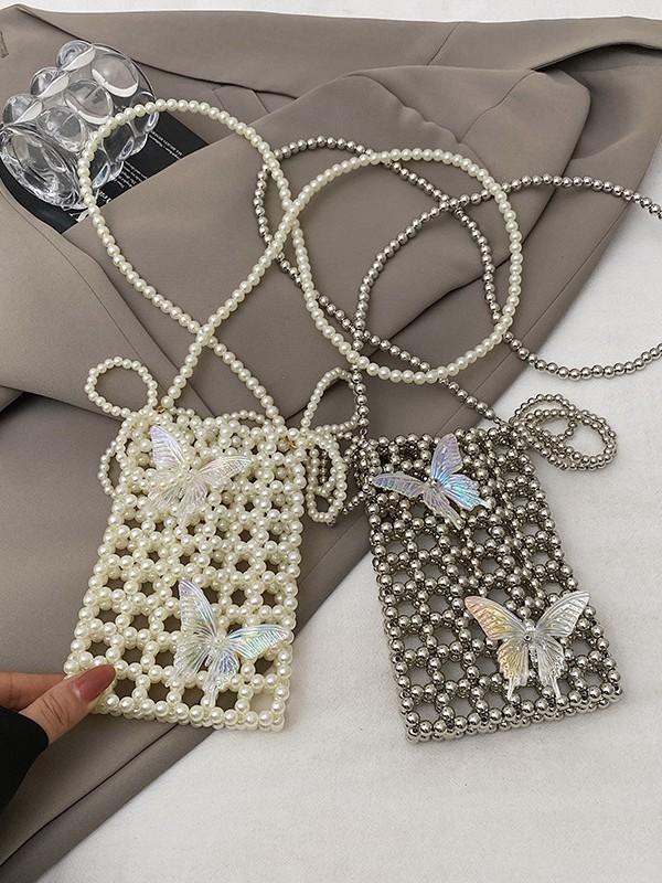 Pearl Mini Crossbody Bag With Weaving Design For Daily Use And Vintage Style