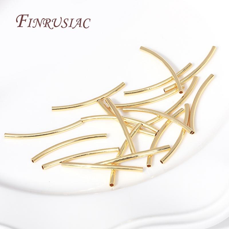50 Pcs 18K Gold Plated Metal Smooth Curved Tube Beads For Handmade Jewelry Making DIY Accessories Wholesale