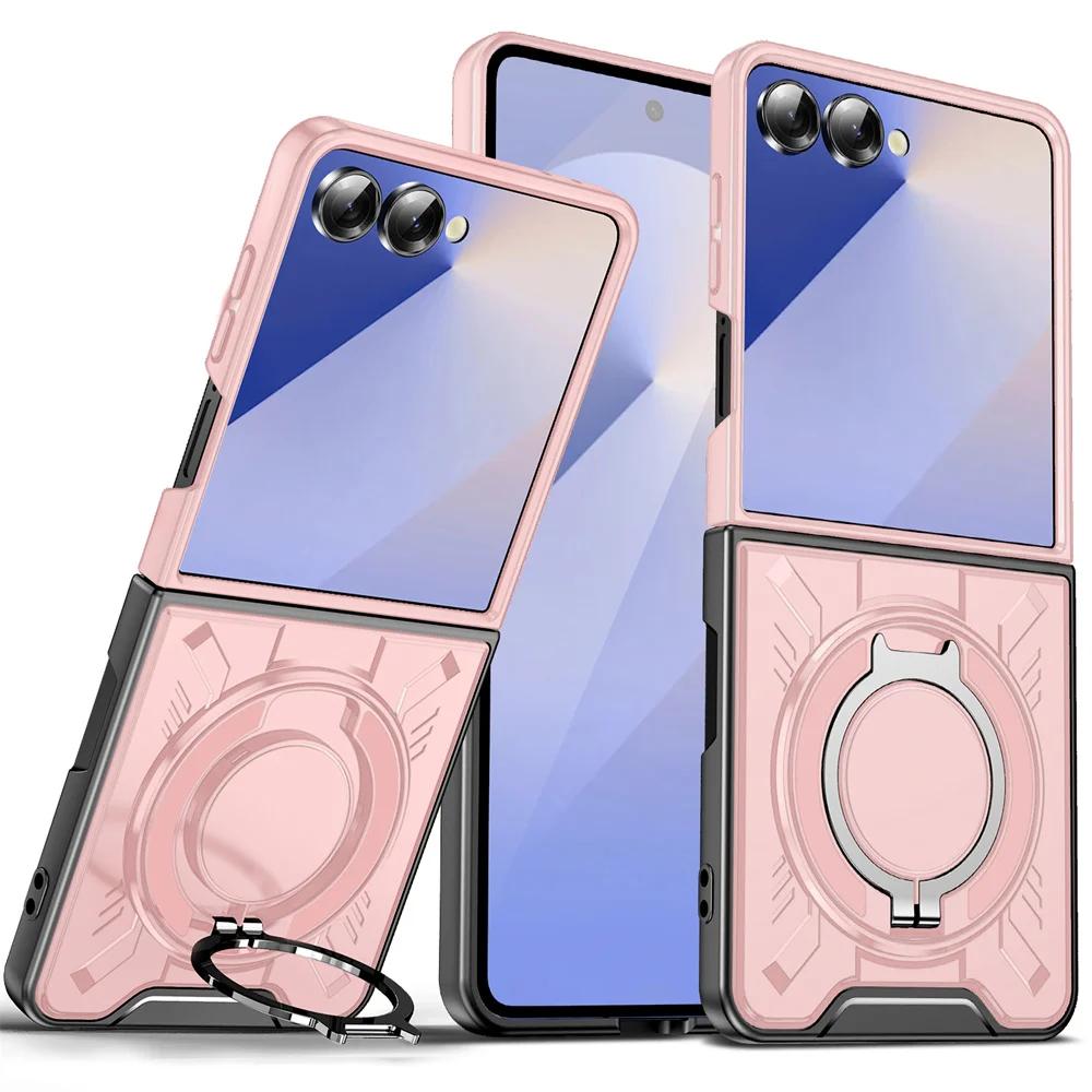 Phone Case For Samsung Galaxy Z Flip 7 Flip7 5G TPU+PC 360° Magnetic Ring Holder  Shockproof Rugged Protection Cover Kickstand