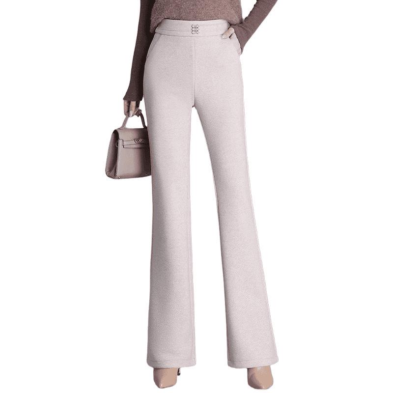 High-Waisted Slimming Women's Plus Velvet Micro-Flare Pants - Elastic Waist & Fashionable Casual Wear for Autumn/Winter