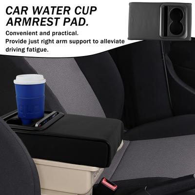Car Center Console Armrest Pillow Leather Increased Elbow Support with Cup Holder and Phone Holder Memory Foam Armrest Cushion