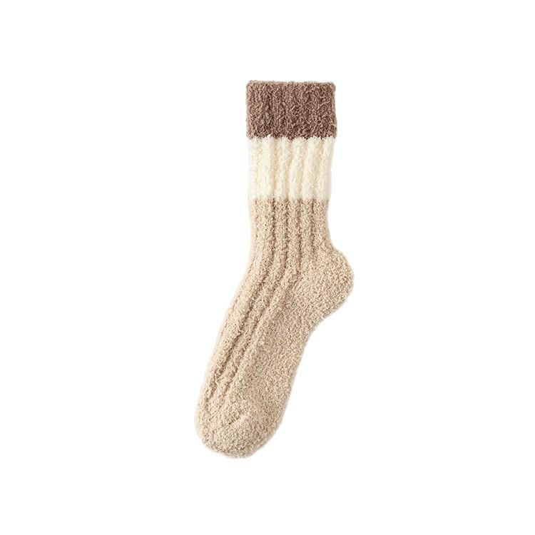 Coral Fleece Socks, Thickened for Sleep Warmth, Mid-calf Long Socks for Autumn and Winter, Long Calf Towel Floor Socks for Women