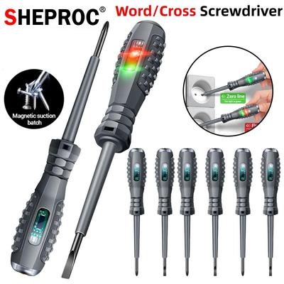 SHEEPROC Cacciaviti a croce/parola Lampadina al neon Indicatore Misuratore Penna elettrica Elettricista isolato Evidenzia strumenti penna Tester tascabile