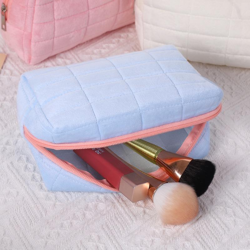 Soft Plush Makeup Organizer Bag Large Capacity Storage Pouch Portable Pillow Design for Travel Daily Essentials
