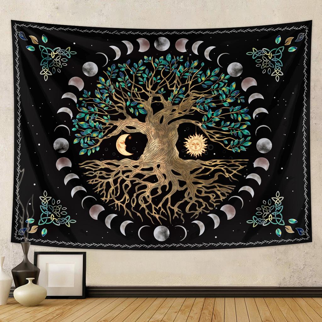 1pc Tree of Life Tapestry Wall Hanging, Aesthetic Galaxy Sun Moon Starry Sky Tapestry, Home Living Room Bedroom Decoration