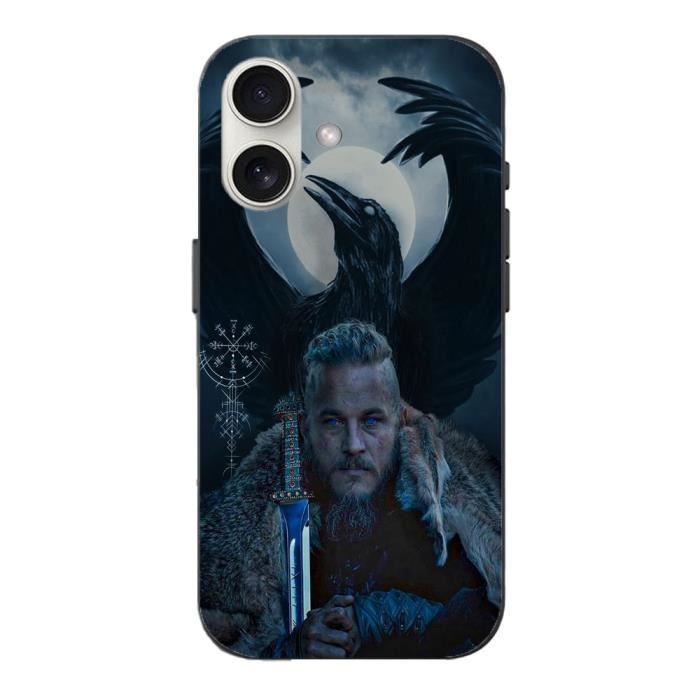 Coque Iphone 16 Plus - Vikings - Ragnar Lothbrok - Noir - Souple - Corbeau