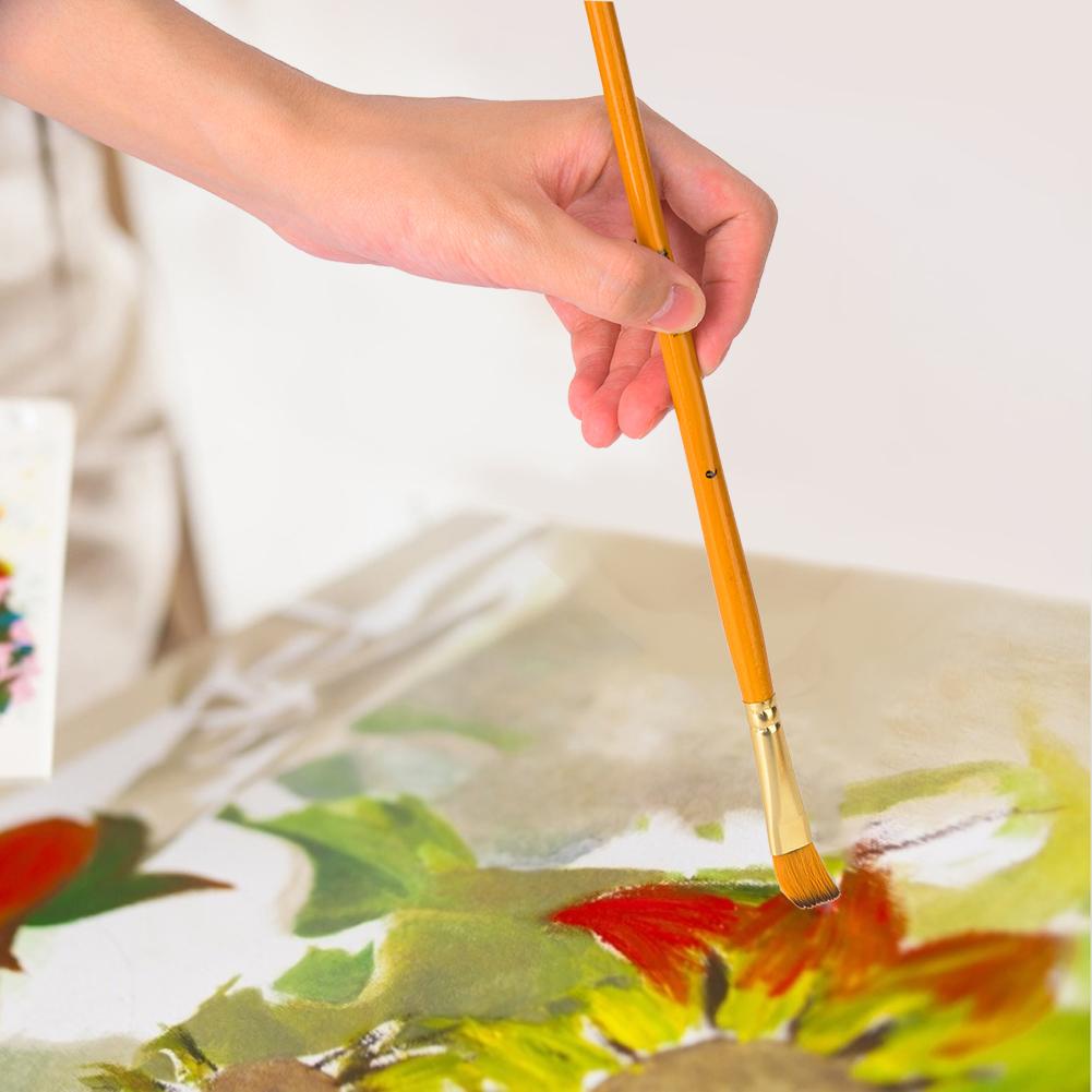 10Pcs Painting Brush Yellow Handle Nylon Hair Gouache Watercolor Drawing Pen Art Supplies