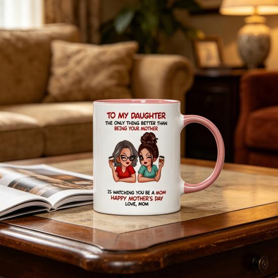 Ceramic Mug for Daughter Personalized Coffee Cup with Non-Slip Handle High-Temperature Fired Multi-Use Gift for Mother's Day Birthday Christmas