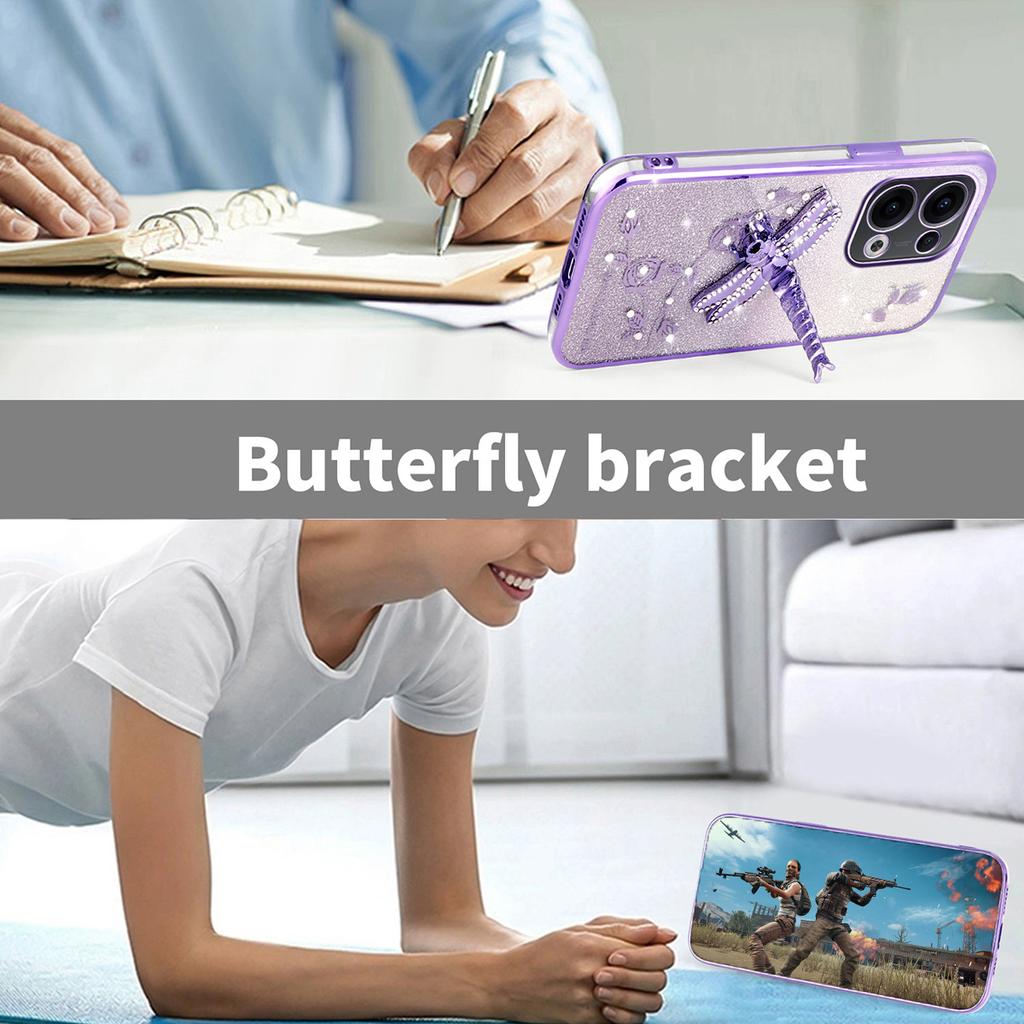 KADEM For Oppo Reno13 5G (Global) Case Dragonfly Kickstand TPU Flowers Glitter Phone Cover