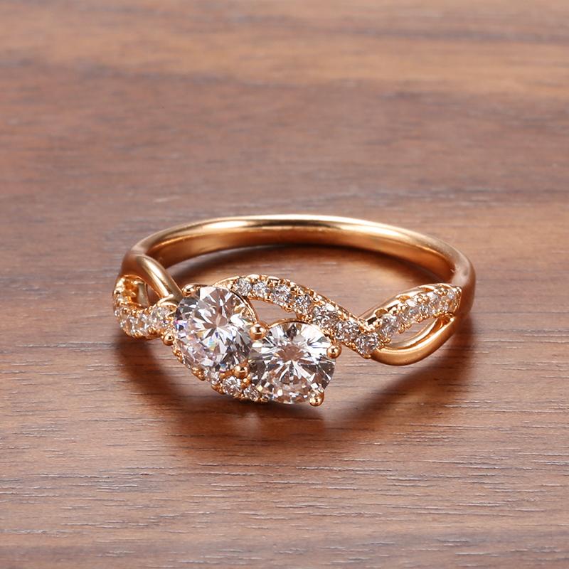 Crossing Design Full Zircon Hollow Rings Women Gold Color Personality Jewelry