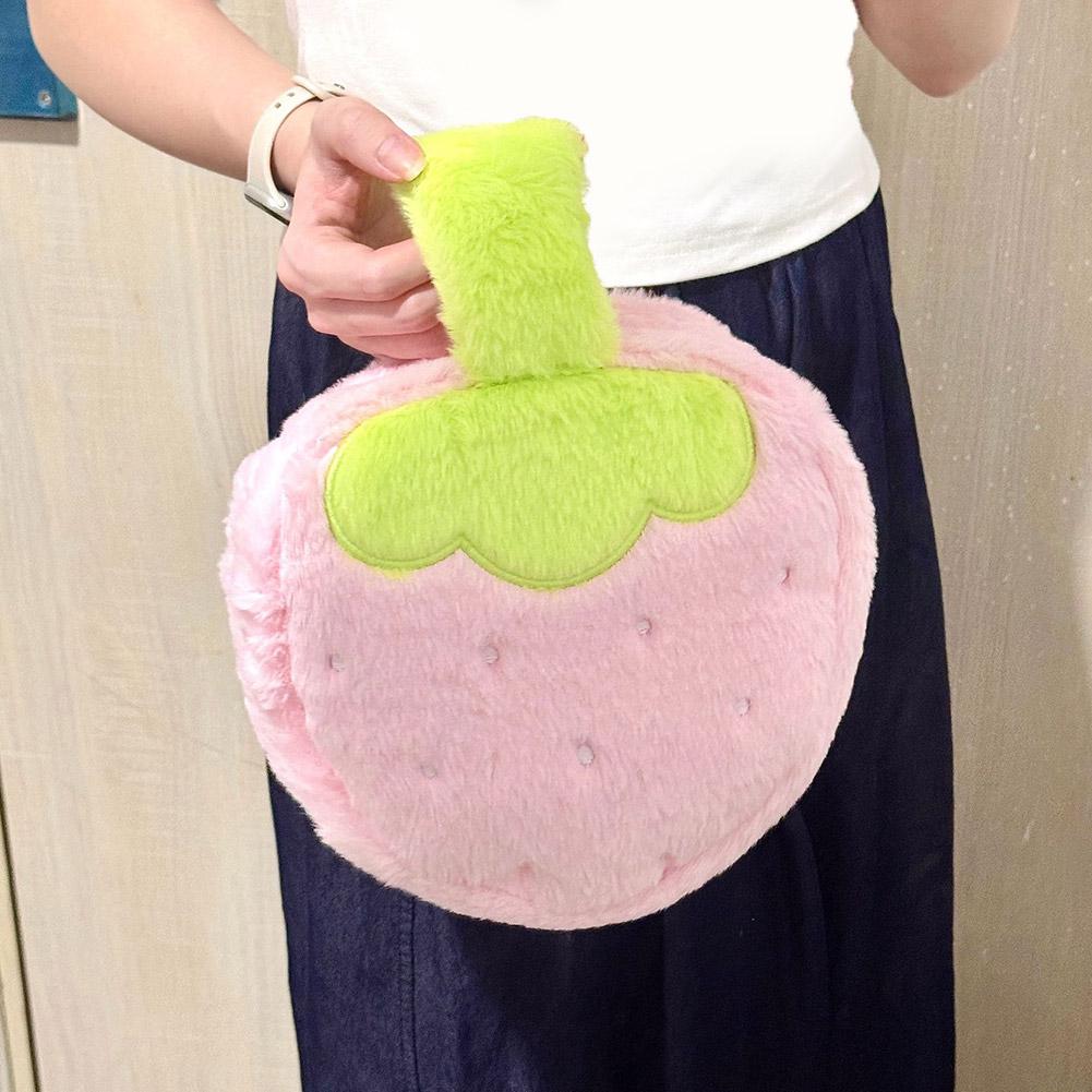 Plush Strawberry Makeup Bag Large Capacity Travel Cosmetic Bag Soft Toiletry Wash Bag Portable Jewelry Organizer Cute Handbag