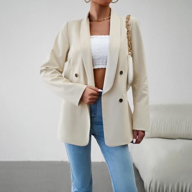 Autumn Winter Women's Casual Long Sleeve Solid Color Blazer Suit Button Commuter Temperament