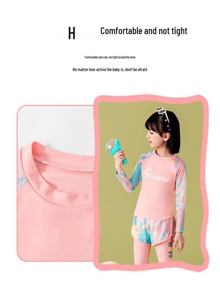 Girl's Long Sleeve Split Swimsuit - Small, Medium, Large, Summer Sunscreen