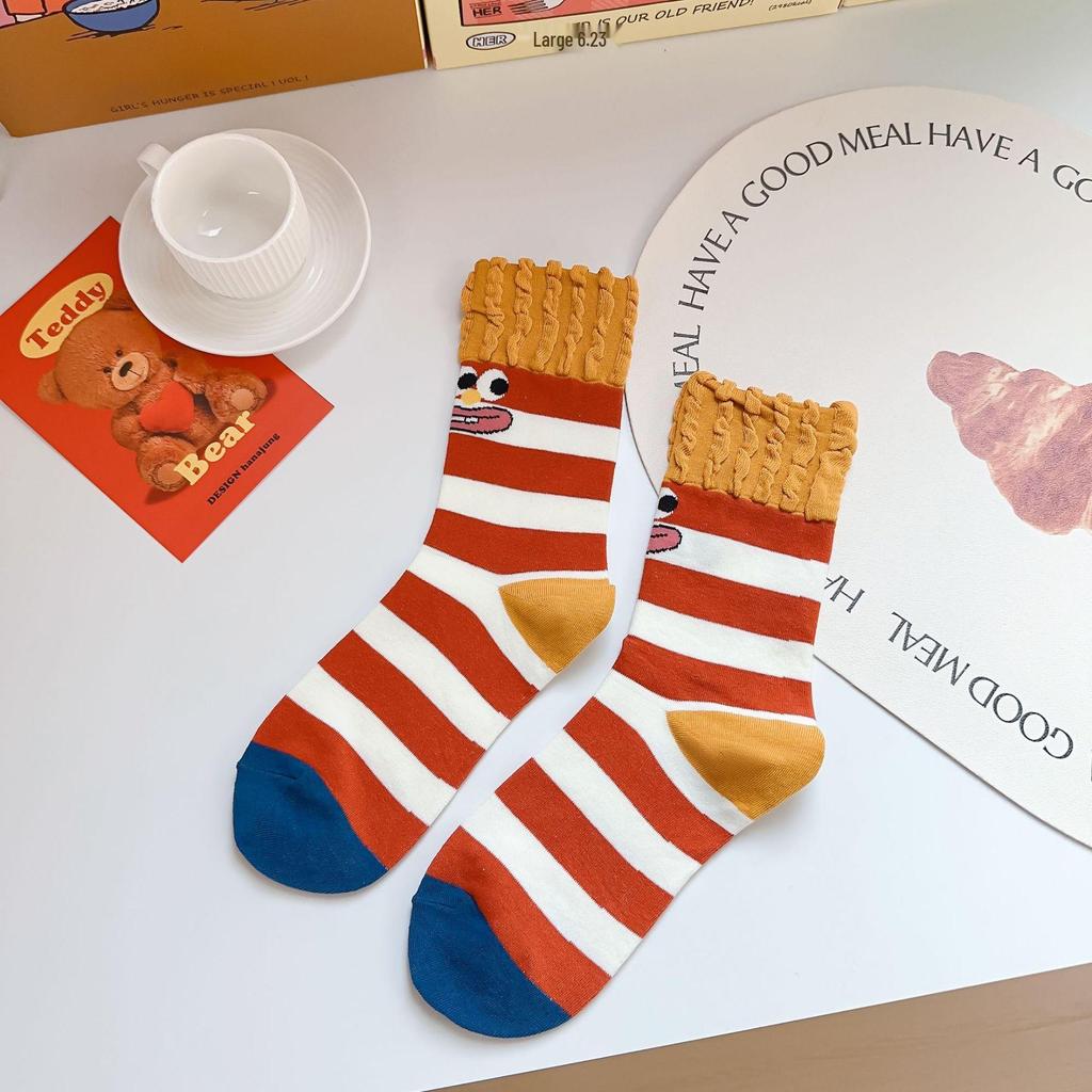 Women's French Fries Mid-Calf Socks - Cute Korean Style, Funny Personality, Pure Cotton, Internet Celebrity Trend