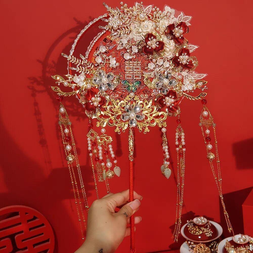 Luxury Double-Sided Phoenix Round Fan for Bridal, Xiuhe Dress, and Ancient Style; Perfect Gift for Bestie.