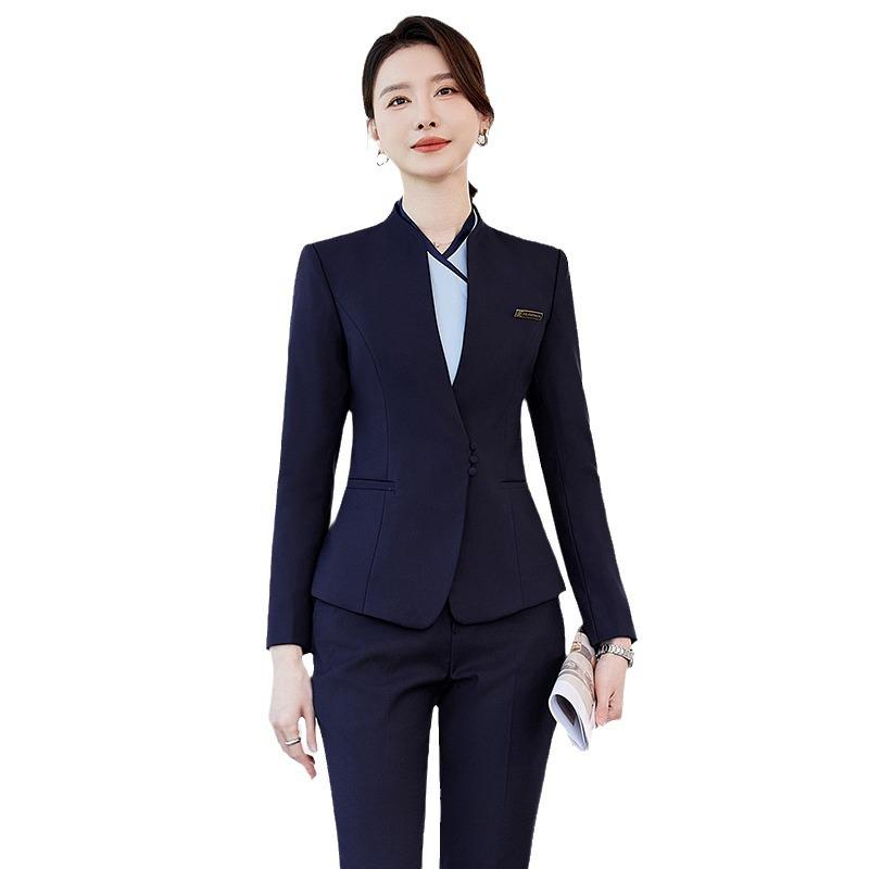 Women's Black Suit Set for Professional Reception & Hotel Work, Spring to Winter Attire.