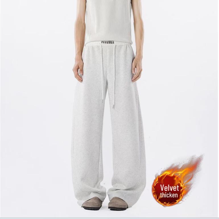 Men's Fleece-Lined Straight Leg Sweatpants - Solid Color, Loose Fit, Autumn/Winter Casual Style