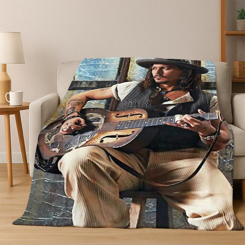 Handsome Johnny Depp Star Flannel Blanket Soft Warm Blanket Throw Blanket for Bedroom Living Room Bed Travel Picnic Gift Kid 75X95CM