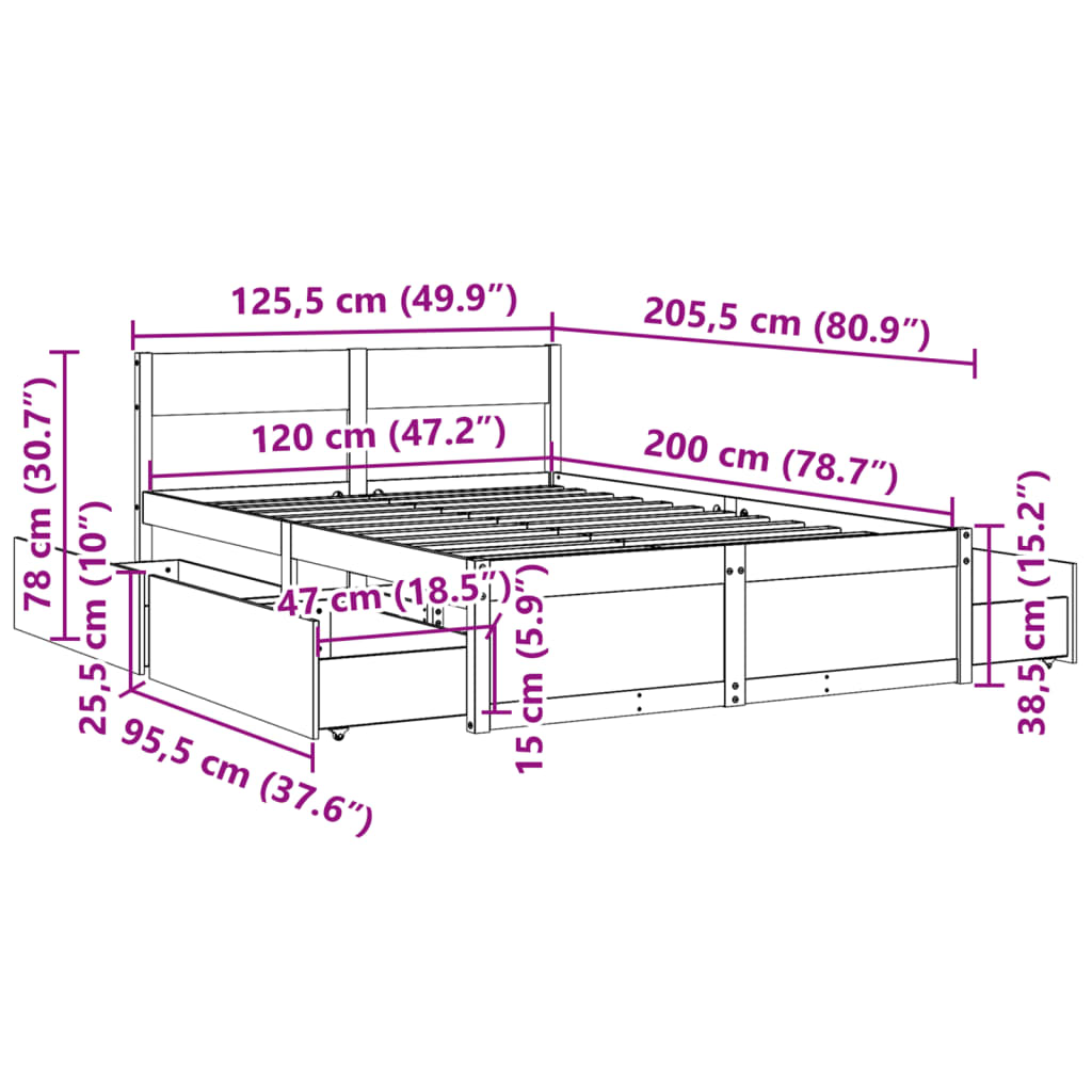 Solid Wood Bed Frame Without Mattress 120x200 Cm Pine Wood