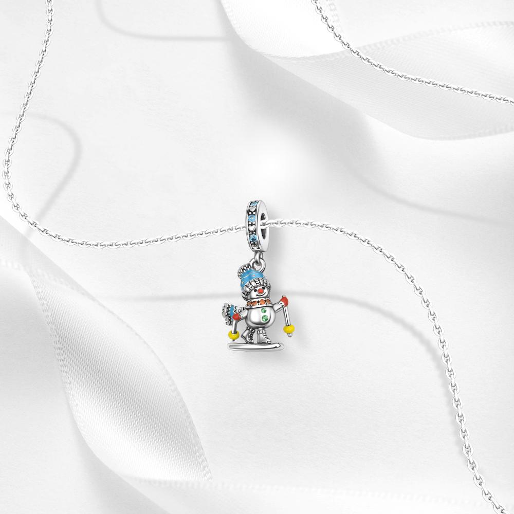 copper Christmas Collection Skiing Snowman Pendant Charm Compatible With Authentic Charm Bracelets Women Do It Yourself Jewellery Gift