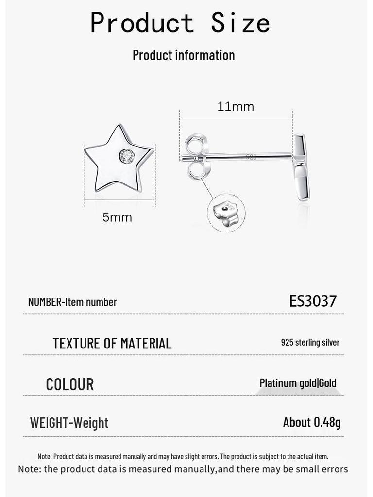 925 Sterling Silver Five-Pointed Star Stud Earrings: Women's Classic and Elegant Fashion Jewelry