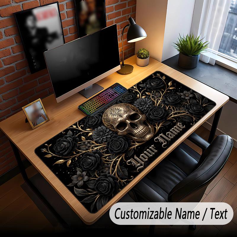 Skull Gothic Theme Custom Mouse Pad Personalized With Name Text Customized Desk Mat For Office Home Decor