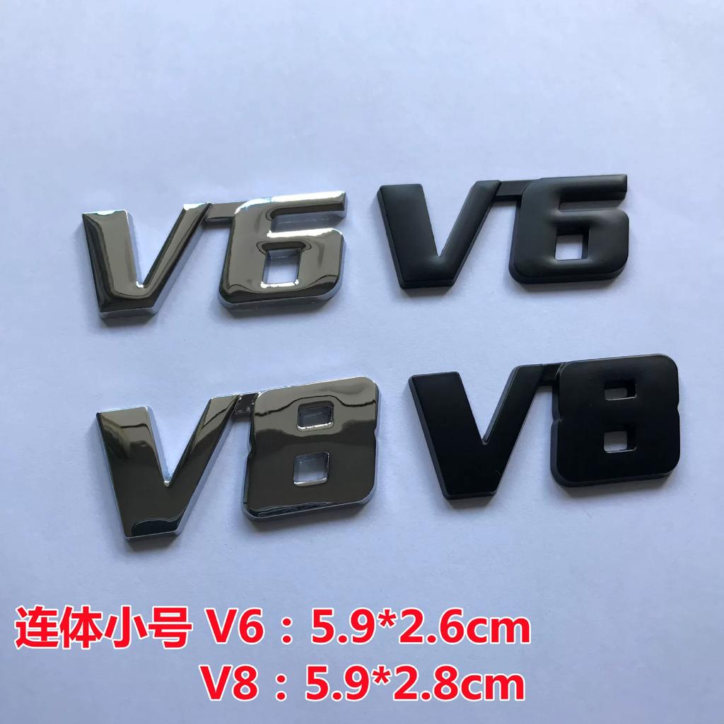 Car V6 Car Logo V8 Large Displacement Logo Modified Metal Labeling 3D Three-dimensional, Rear Labeling Body Decorative Label