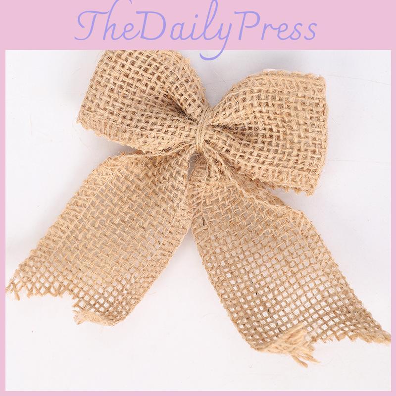 Christmas Bow Handmade With Linen Material Decor Festival Holiday Party Supplies