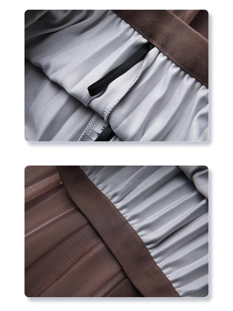 Verlauf Hohe Taille Plissee Midi Rock 2025 Damen Frühling/Herbst Mesh A-Linie Langer Rock