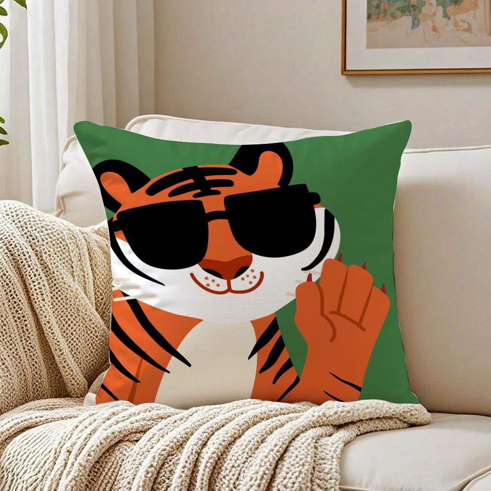 Funny And Fun Pictures Of Happy Animals Cushion Cover Linen Pillowcase Soft  for Sofa Bed Home Room Decor