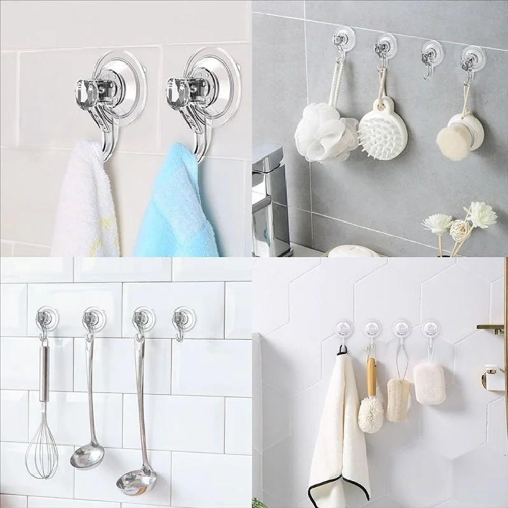 2PCS Transparent Shower Suction Hooks Plastic Kitchen Hook Suction Cup Hooks  Shower Use