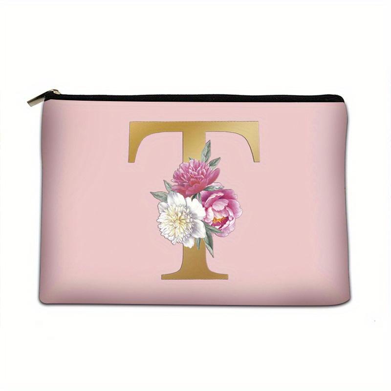 Flower  Letter Print Zipper Storage Bag  Lightweight Versatile Pouch Trendy Clutch Bag