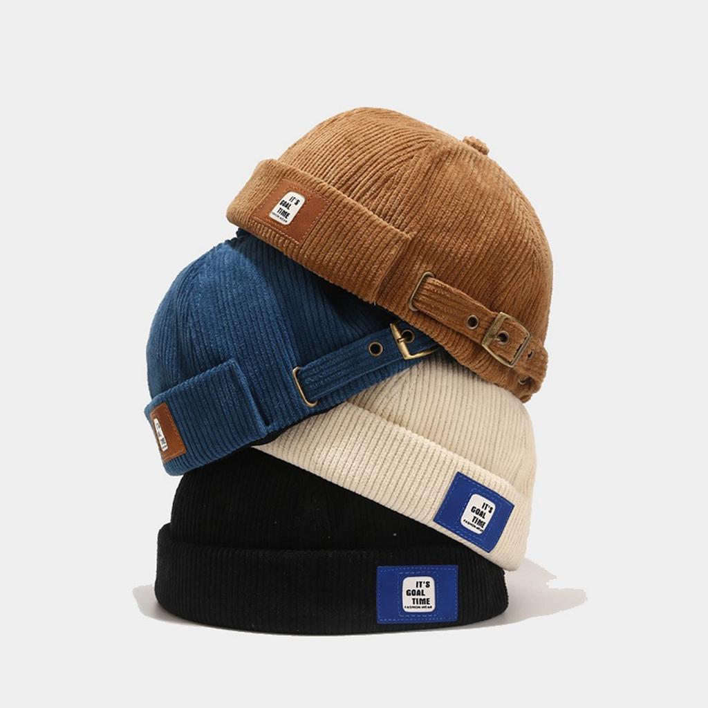 Early Autumn Label Letter Corduroy Street Retro Yuppie Hat Korean Fashion Hip Hop Melon Skin Hat