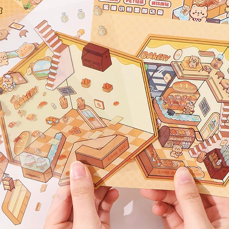 3D House Scene Sticker Miniature Simulated Cabin Scene Sticker for Scrapbooking Journal Notebook Photo Album Phone Case