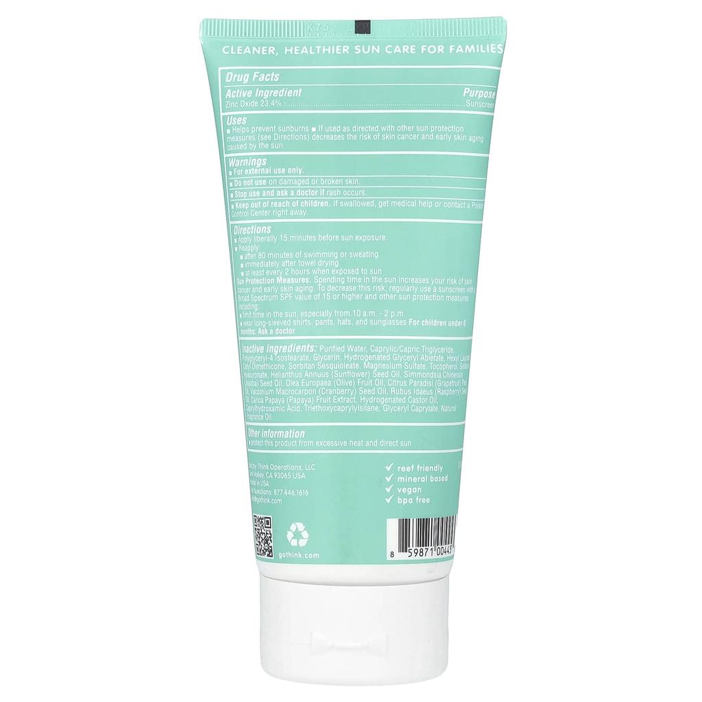 Thinkids, Zinc Oxide Sunscreen, Spf 50, 177Ml(6Fl Oz)