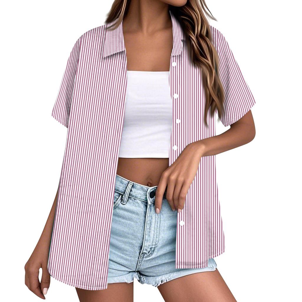 Chemise à manches courtes boutonnée pour femme - Coupe décontractée, blouse décontractée avec col, parfaite pour l'été