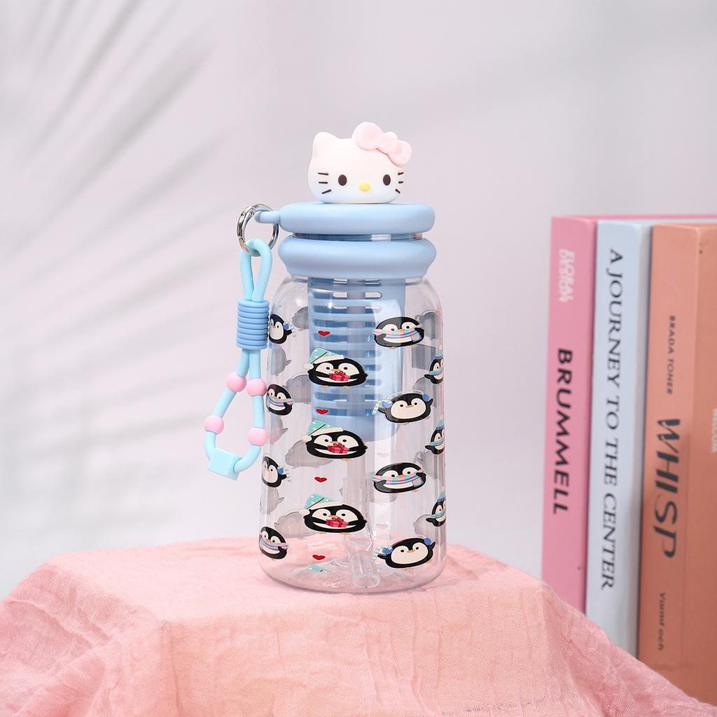 Water bottle new creative cartoon straw cup with tea partition high temperature resistant anti-drop plastic cup outdoor camping portable cup