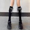Autumn Winter Versatile Pearl Bowknot Lolita Cotton Knee High Socks Niche Design Calf Socks with Pearl Embellishment Sweet Girlish Style